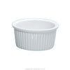 This Ramekin Dish is a professional grade porcelain container designed specifically for front and back of house foodservice applications. This round, fluted ramekin is ideal for precise portion control, garnishing, and presentation in commercial kitchens. Its durable porcelain construction ensures longevity while maintaining a high-quality aesthetic, suitable for busy restaurant, catering, and hospitality environments. 