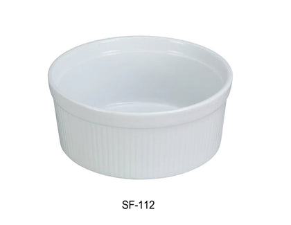 Fluted Soufflé Bowl is crafted from sturdy, high-quality porcelain in a super white color, this bowl is built to last for many years while maintaining its original appearance. It is perfect for baking and serving individual soufflés, crème brûlée, or other desserts and side dishes. This dinnerware is ideal for restaurants, cafes, and home dining. High quality and affordable dinnerware.