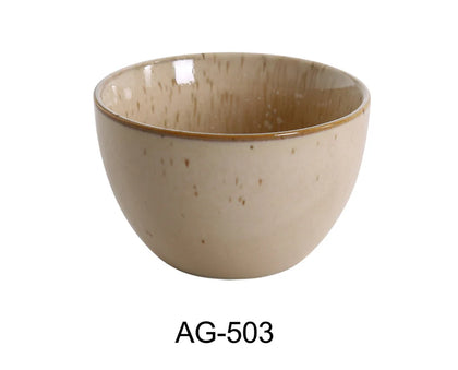 This Agate Bouillon Cup offers a unique design that is both affordable and strong. This cup is ideal for serving individual portions of soups, consommés, or even small desserts suitable for restaurant, cafes, and home dining. Crafted from high-quality, color-glazed porcelain in a versatile beige, it offers both aesthetic appeal and long-lasting utility.