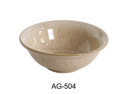 Agate Rice Bowl offers a unique design that is both affordable and strong. This bowl is ideal for serving individual portions of rice, small side dishes, or condiments suitable for restaurant, cafes, and home dining. Crafted from high-quality, color-glazed porcelain in a versatile beige, it offers both aesthetic appeal and long-lasting utility.