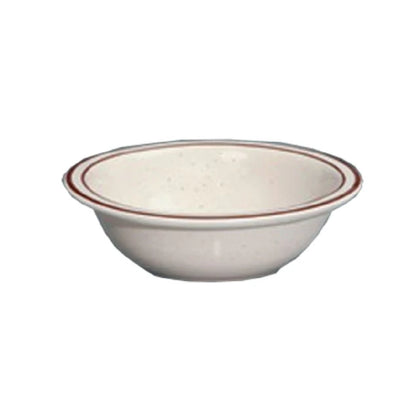 The bowl features a distinct brown rim and an American white speckled pattern, offering a rustic yet elegant touch to any table setting. Its durable construction ensures compatibility with dishwashers, ovens, and microwaves, enhancing convenience in both commercial and residential kitchens. This dinnerware is ideal for restaurants, hotels, and catering services that demand reliable, stylish, and versatile dinnerware. Its unique design allows you to elevate your dining experience.