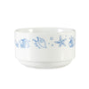 4-inch porcelain seashell stacking bouillon cup, 12oz capacity. Elegant, chip-resistant, microwave- and dishwasher-safe. Space-saving design, perfect for serving soups and broths at home or in restaurants.