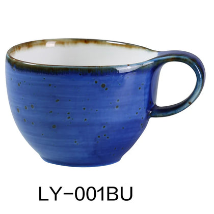 This unique blue coffee cup measures 4 inches in diameter by 2.63 inches in height making it ideal for serving coffee, tea, hot chocolate and milk in cafes, restaurants, and home use allowing you to elevate your dining experience. Its glazed porcelain material ensures resistance to chipping and easy cleaning, making it ideal for high-use daily workflows with dishwasher, microwave, and oven compatibility. 