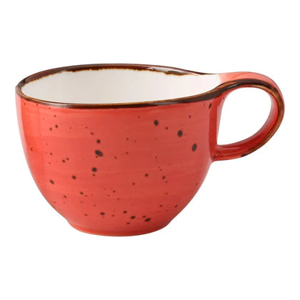 This elegant cup is crafted from high quality porcelain glazed with brown speckles in coral color, perfect for serving coffee, tea, and hot chocolate. Its reliable material ensures dishwasher, oven, and microwave safety, making it ideal for restaurants, catering services, and institutional kitchens. The cup's robust design supports high-volume handling, while its smooth surface facilitates easy cleaning and maintenance, supporting efficient service workflows in busy settings.