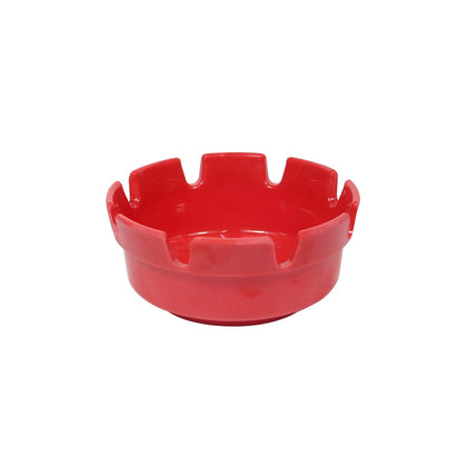 4-inch diameter red plastic ashtray, durable and lightweight with deep bowl design for ashes, ideal for smoking areas, patios, commercial venues, easy to clean and maintain for long-lasting use.