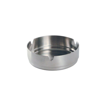 4-inch diameter stainless steel ashtray with polished finish, durable rust-resistant design, compact and sturdy, easy to clean, ideal for commercial and residential use, packed 96 each per case