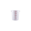 4-quart round food storage container made of BPA-free white polypropylene, stackable, leak-resistant, with measurement markings, freezer and dishwasher safe, packed 12 per pack for kitchen use.