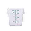 4-quart square food storage container made of BPA-free white polypropylene, stackable, leak-resistant, with clear measurement markings, freezer and dishwasher safe, packed 48 per pack for kitchens.