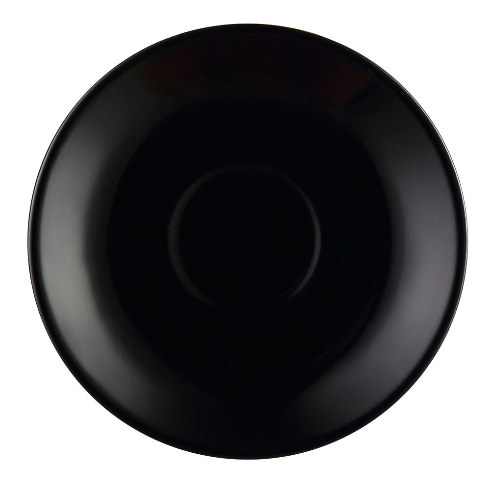 4.5-inch Black Saucer for cup A.D. black, chip-resistant, dishwasher-safe, durable drinkware accessory for coffee and tea cups, prevents spills, ideal for home, café, or restaurant use.