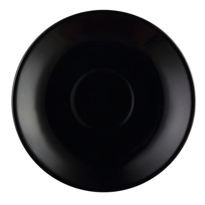 4.5-inch Black Saucer for cup A.D. black, chip-resistant, dishwasher-safe, durable drinkware accessory for coffee and tea cups, prevents spills, ideal for home, café, or restaurant use.