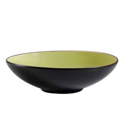 40oz Golden Green soup/salad bowl, 9-inch stoneware bowl, microwave-safe, dishwasher-safe, chip-resistant, elegant golden-green glaze, perfect for pasta, stylish dinnerware, restaurant-quality.