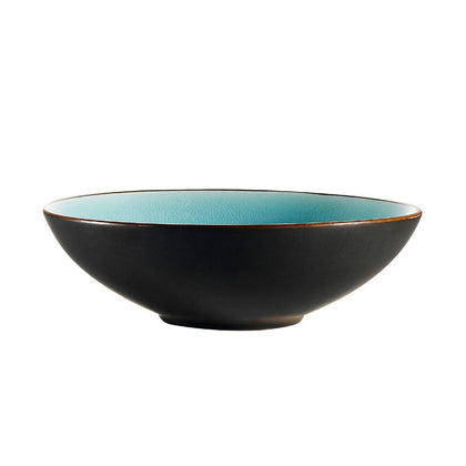 40oz Lake Blue soup/salad bowl, 9-inch stoneware bowl, vibrant blue glaze, microwave-safe, dishwasher-safe, chip-resistant, perfect for pasta, grain bowls, stylish dinnerware, restaurant-quality.