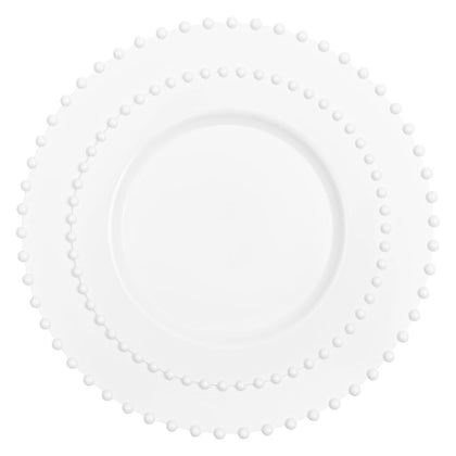 White Beaded Rim disposable china party tableware dinner plate plastic round salad plate wedding baby shower catering supplies charger plates large reusable white bulk birthday gathering dessert appetizer plates white butterfly design summer