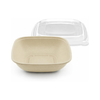 48oz Beige Square Disposable Fiber Salad Bowl with Clear Dome Lids
