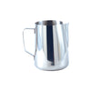 48oz stainless steel frothing pitcher made of 18/8 stainless steel with durable handle and angled spout for latte art and milk steaming in high-volume cafés and home espresso stations.