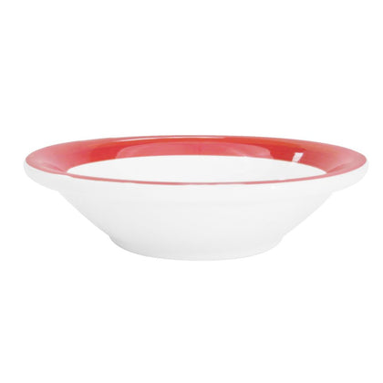 4 3/4-inch red fruit dish with a 4.75oz capacity, stylish and durable, perfect for individual servings of fruits, desserts, or small appetizers. Chip-resistant, microwave- and dishwasher-safe.