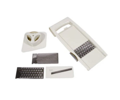 Multi-functional four-in-one slicer/grater, perfect for quick slicing, grating, and prepping in the kitchen.
