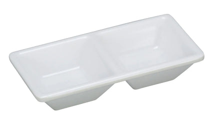 EcoQuality 2-Compartment Dessert Dish is a stylish and practical serving solution, perfect for restaurants, catering services, and hospitality venues. This rectangular dish features two compartments, making it ideal for serving dips, sauces, and spices while keeping flavors separate. Made from high-quality melamine allowing you to elevate your dining experience 
with these high quality affordable restaurant dinnerware.