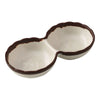 EcoQuality Two-Divided Sauce Dish made from durable melamine, it is designed for break resistance and easy handling. This server features two compartments suitable for serving various condiments or sauces. Elevate your dining experience with these high quality affordable restaurant dinnerware.