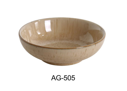 This Agate Bowl offers a unique design that is both affordable and strong. This bowl is ideal for serving individual portions of sauces, dips, small side dishes, or condiments suitable for restaurant, cafes, and home dining. Crafted from high-quality, color-glazed porcelain in a versatile beige, it offers both aesthetic appeal and long-lasting utility.