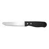5-inch forged steak knife with serrated blade, round tip, full tang construction, and plastic handle, ideal for commercial use, packed 25 dozen per case for restaurants and foodservice operations
