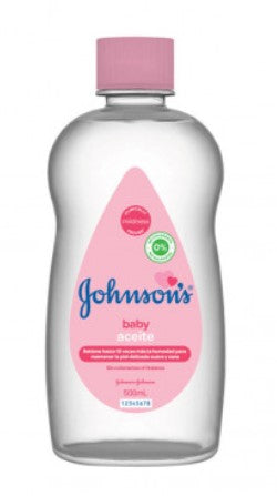 Johnson & Johnson Baby Oil 500ml (16.9oz) bottle, gentle formula to moisturize and protect delicate baby skin.