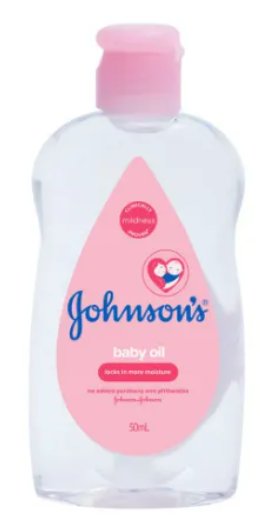 Johnson & Johnson Baby Oil 50ml bottle, gentle moisturizer for soft and healthy baby skin