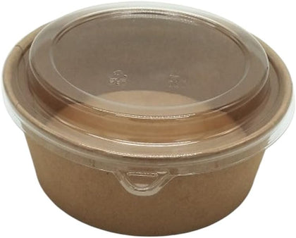 EcoQuality kraft paper bowl with clear PET lid disposable 26oz 150mm