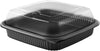 EcoQuality 36oz black plastic container with clear dome lid