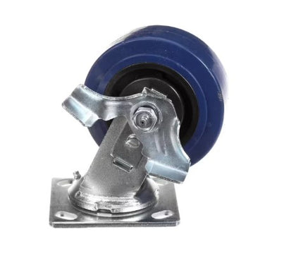 5-inch plate caster with brake, supports up to 900 pounds, ideal for heavy-duty equipment and smooth mobility.