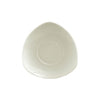 5-inch triangular saucer designed for cup with ear handle A.D.; break-resistant and microwave-safe; perfect for stylish coffee and tea service in cafés, restaurants, or at home with modern appeal.