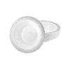 Pebbled Premium Silver Bowls in 14oz and 5oz sizes. Durable, reusable, and elegant dinnerware with a silver finish and pebbled texture. Perfect for soups, salads, desserts, and catering events.