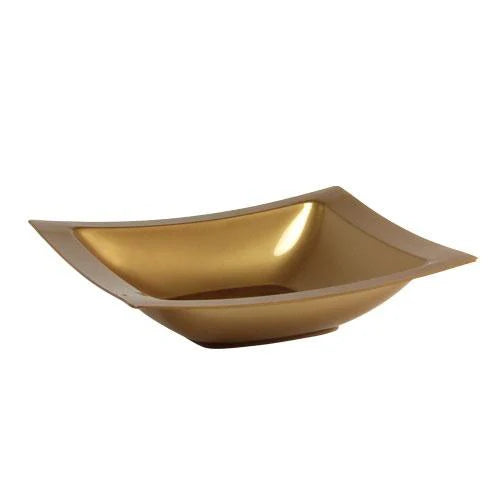 Rectangles Gold Bowls in 12oz and 5oz sizes. Durable BPA-free plastic with a gold finish. Perfect for events, weddings, and parties. Reusable or disposable for easy cleanup.