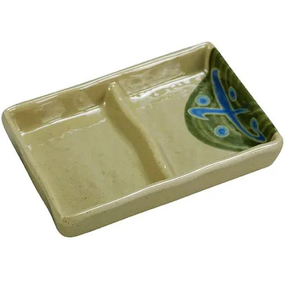 This Double Divided Sauce Dish is a perfect solution to serve sauces, dips, spices, and herbs that accompany the oriental dishes in your food-serving establishment. While looking like they are handmade ceramics such dishes won't chip, break, or stain. The Japanese collection is performed in Japanese style, that will perfectly fit most of the establishments' designs allowing you to elevate your dining experience with these high quality affordable restaurant dinnerware.

