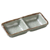 This double sauce dish features two 5-ounce compartments crafted from durable melamine with a stylish matte green finish. Perfect for both restaurant and home dining, it offers a practical and eco-friendly way to serve sauces or condiments. Its sturdy construction ensures long-lasting use, while being dishwasher safe makes cleanup effortless. Elevate your dining experience with this versatile and sustainable serving solution.