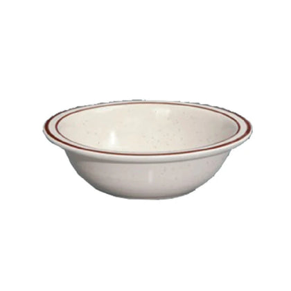 The bowl features a distinct brown rim and an American white speckled pattern, offering a rustic yet elegant touch to any table setting. Its durable construction ensures compatibility with dishwashers, ovens, and microwaves, enhancing convenience in both commercial and residential kitchens. This dinnerware is ideal for restaurants, hotels, and catering services that demand reliable, stylish, and versatile dinnerware. Its unique design allows you to elevate your dining experience.