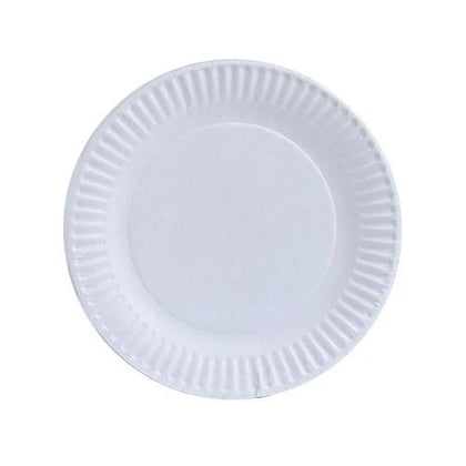 6-inch White Paper Plates, set of 100 durable disposable plates for serving appetizers, snacks, and desserts at events, parties, picnics, or daily meals. Sturdy, clean, and hassle-free design.