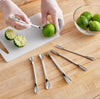 Durable 6-piece stainless steel garnishing set for decorating, sold by the dozen.
