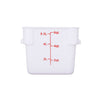6-quart square food storage container made of BPA-free white polypropylene, stackable, leak-resistant, with clear measurement markings, freezer and dishwasher safe, packed 24 per pack for kitchens.