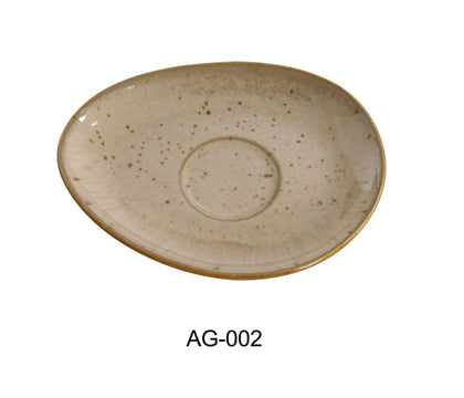 This round saucer is crafted with color-glazed porcelain which takes on a less conspicuous approach with its earthy colors. It stands out from traditional white porcelain but keeps the attention on the food. This elegant saucer offers a unique design that is both affordable and strong. This saucer is ideal for pairing with various cups and mugs, providing a stable base and a space for small treats and suitable in restaurant, cafes, and home dining.