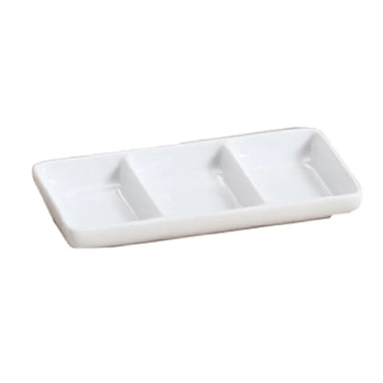 This triple dish is ideal for snack presentations, condiment service, and portioning in institutional kitchens or catering operations. Crafted from durable porcelain material, it offers microwave compatibility and dishwasher safety, ensuring efficient daily use in busy foodservice settings. Its bone white finish supports a professional aesthetic suitable for various food presentation needs in medium-volume kitchens. High quality and affordable dinnerware.