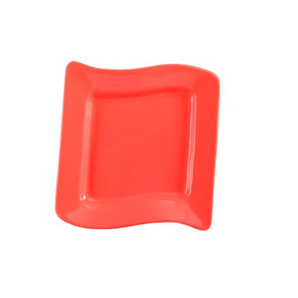 6.75-inch red square plate, break-resistant and microwave-safe; ideal for appetizers, sides, or desserts in restaurants, catering, or modern home dining with vibrant, eye-catching red color.