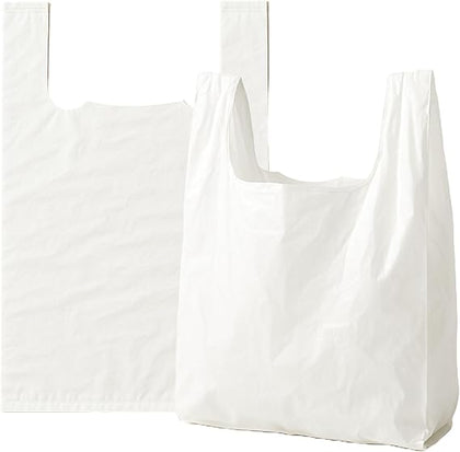 Small white plastic shopping bags with handles for groceries and retail