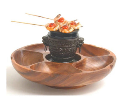 Spacious 6-compartment pu-pu platter, 14-inch, perfect for parties and gatherings.