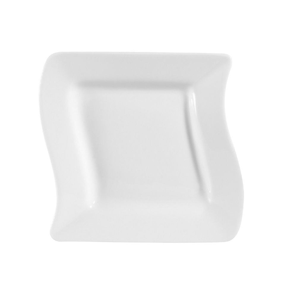 6 3/4-inch square plate, modern dinnerware, chip-resistant small dish, elegant appetizer plate, durable side dish plate, stackable square plate, easy-to-clean glazed plate, restaurant-quality dish.