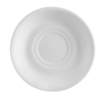 6 7/8” Saucer for Cappuccino Cup, made from chip-resistant porcelain. Perfect for cappuccino & coffee cups. Microwave & dishwasher-safe, with a sleek white design for home, café, or restaurant use.
