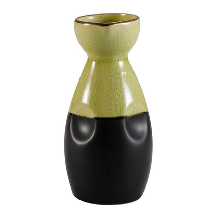  6oz wine pot, golden green glaze, stoneware sake pot, heat-retaining, durable, modern drinkware, microwave-safe, dishwasher-safe, elegant serving pot for home and restaurant use.