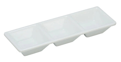 EcoQuality 3-Compartment Dessert Dish is a stylish and practical serving solution, perfect for restaurants, catering services, and hospitality venues. This rectangular dish features three compartments, making it ideal for serving dips, sauces, and spices while keeping flavors separate. Crafted from high-quality melamine allowing you to elevate your dining experience 
with these high quality affordable restaurant dinnerware.