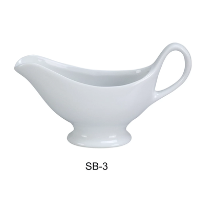 Complete your tabletop service setting by investing in the EcoQuality sauce boat! Comes with curved lines and white color, this sauce boat is sure to impress your guest. Plus, its ample 3.50 ounce capacity is perfect for serving your favorite sauces and gravy! High quality and affordable restaurant dinnerware.