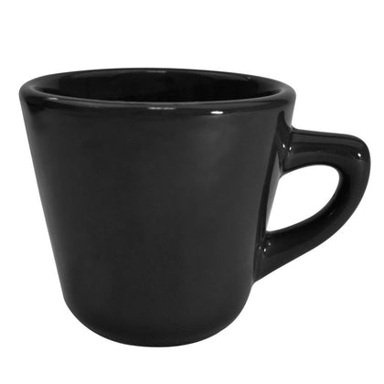 7.5oz Tall Black Cup, 3 1/4-inch, chip-resistant, dishwasher-safe, stylish and durable drinkware for hot and cold beverages, ideal for coffee, tea, juices, and smoothies, perfect for home or restaurant use.